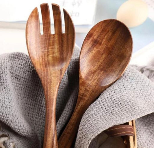 Handcrafted Wooden Spatula and Fork Set - Non-Stick Cooking & Serving Utensils